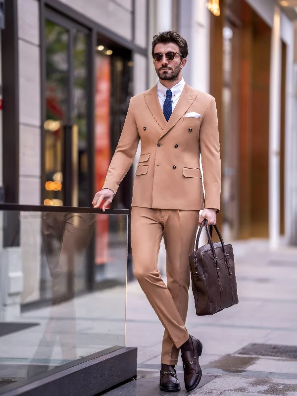 Camel Double Breasted Suit 2-Piece