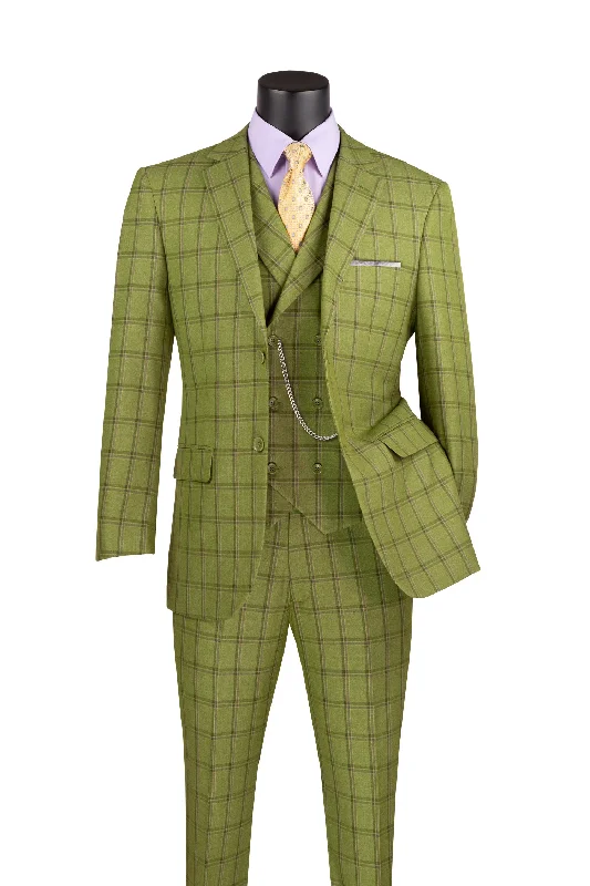 Diamond Collection Modern Fit Windowpane Suit 3 Piece in Moss