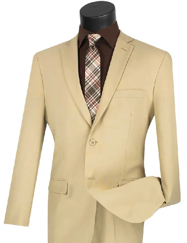 Beige Slim Fit Men's 2 Piece Business Suit 2 Button