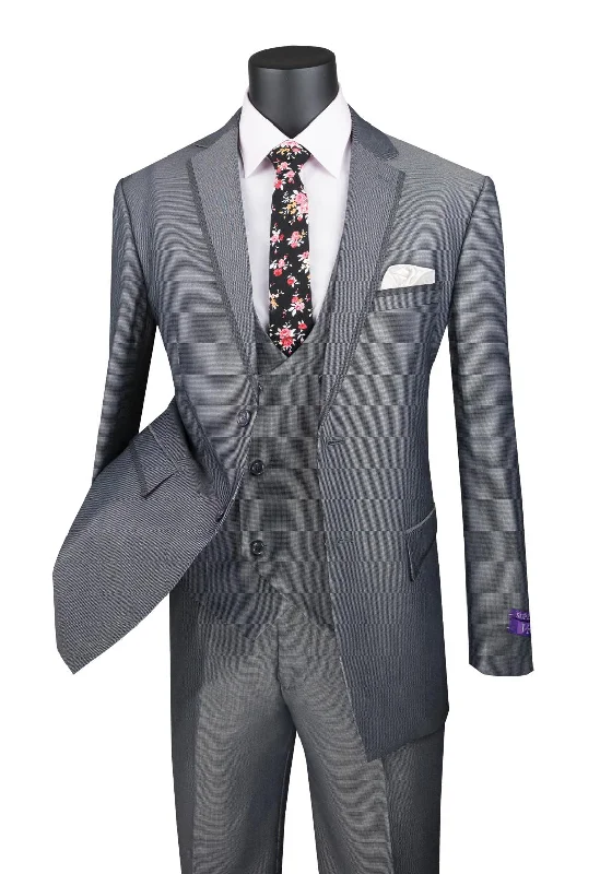 Modern Fit Vested Suit with Peak Lapel and Fancy Vest in Charcoal