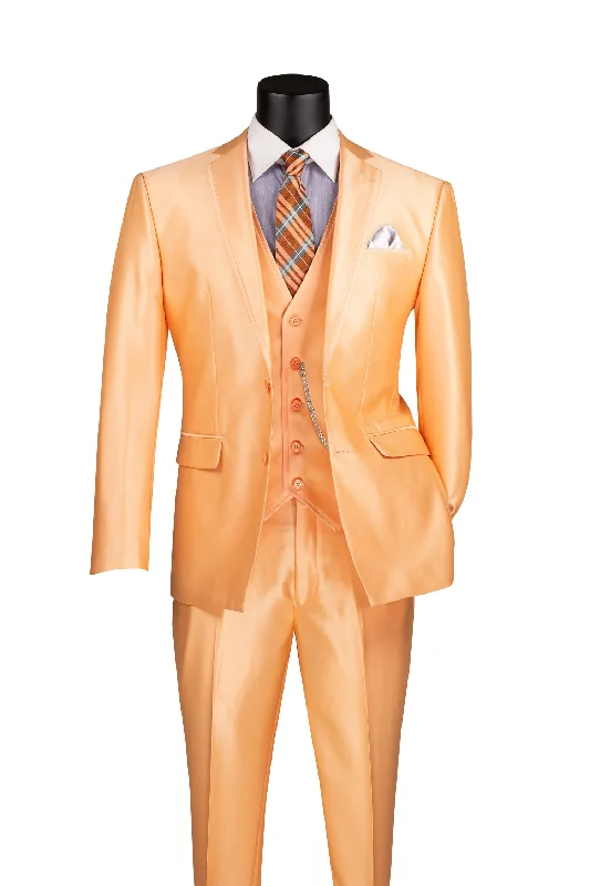 Satin Slim Fit Suit 3 Piece 2 Button in Champagne Beige