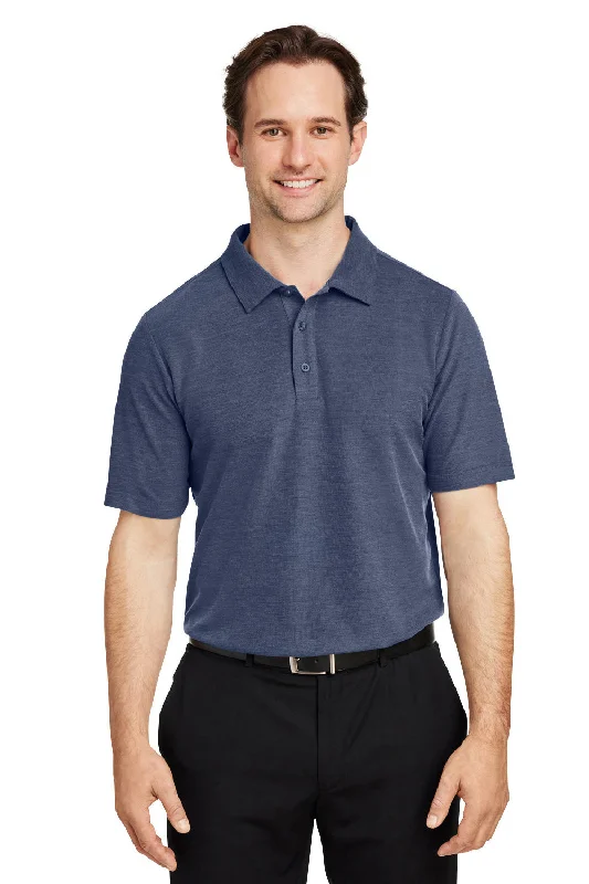 Core 365 Mens Fusion ChromaSoft Performance Moisture Wicking Short Sleeve Polo Shirt - Heather Classic Navy Blue