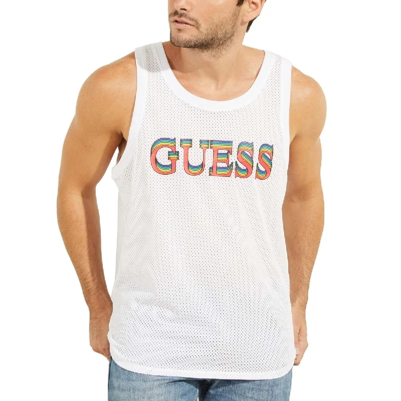 GUESS Men's Mesh Pride Rainbow Tank White Size X-Large