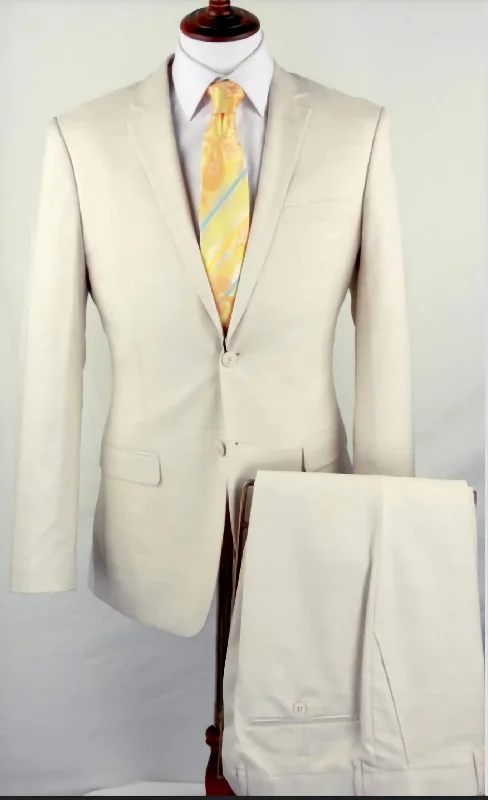 Slim Fit Light Beige 2 Piece Suit Notch Lapel