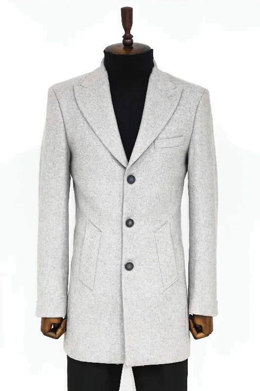 LIGHT GRAY WIDE LAPEL WOOL PEACOAT SLIM FIT