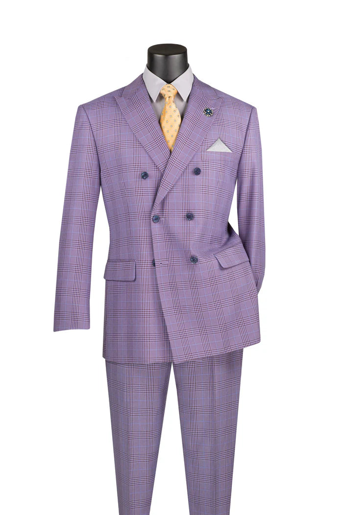 Light purple Double Breasted 2 Piece Suit Regular Fit Tone on Tone Windowpane