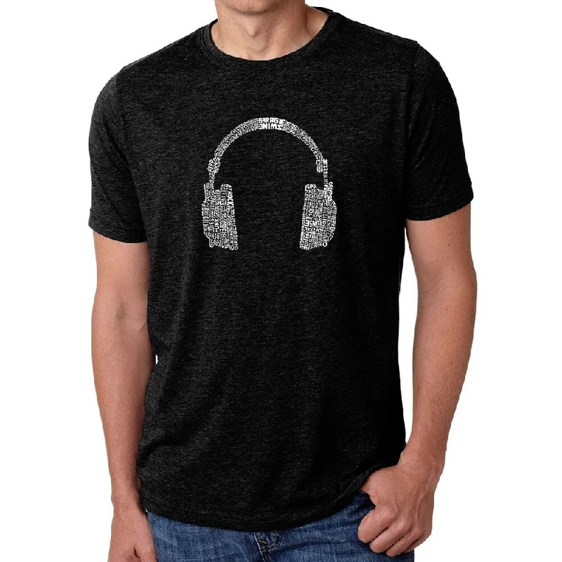 Los Angeles Pop Art Men's Premium Blend Word Art T-shirt - 63 DIFFERENT GENRES OF MUSIC HEADPHONES