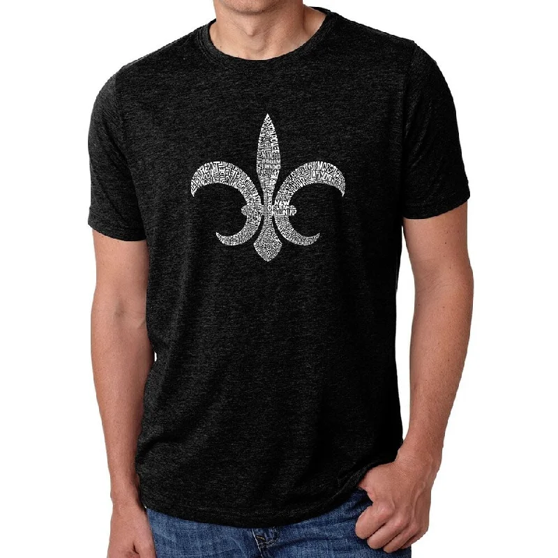 Los Angeles Pop Art Men's Premium Blend Word Art T-shirt - FLEUR DE LIS - POPULAR LOUISIANA CITIES