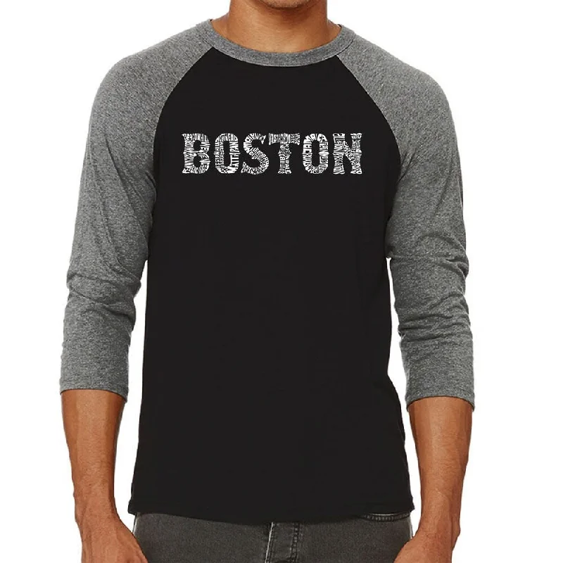 Los Angeles Pop Art Men's Raglan Baseball Word Art T-shirt - BOSTON NEIGHBORHOODS