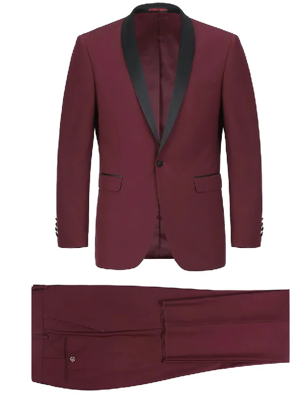 Mens 1 Button Shawl Lapel Wedding | Prom Tuxedo in Burgundy