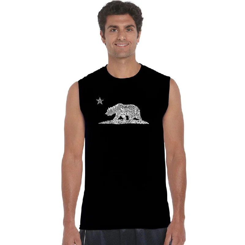 Men's California Bear Black Cotton Sleeveless T-shirt