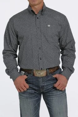 MEN'S GEOMETRIC PRINT BUTTON-DOWN WESTERN SHIRT