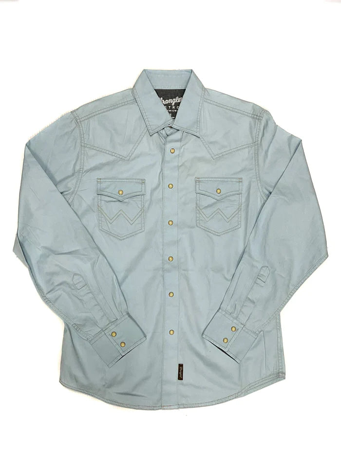 Men's Retro Long Sleeve Shirt in Denim Blue