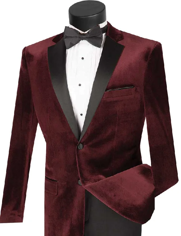 Men's Slim Fit Velvet Tuxedo 2 Piece in Wine