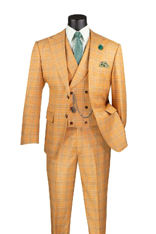 Modern Fit Windowpane Suit 3 Piece in  Orange