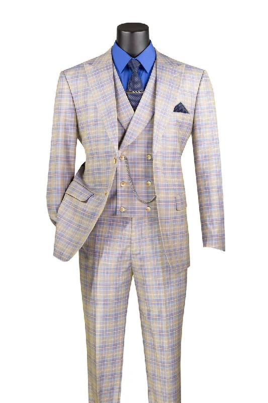 Modern Fit Windowpane Suit 3 Piece in  Blue