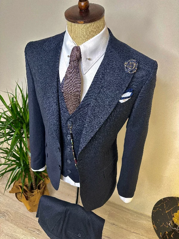 Navy Striped Slim-Fit Suit 3-Piece