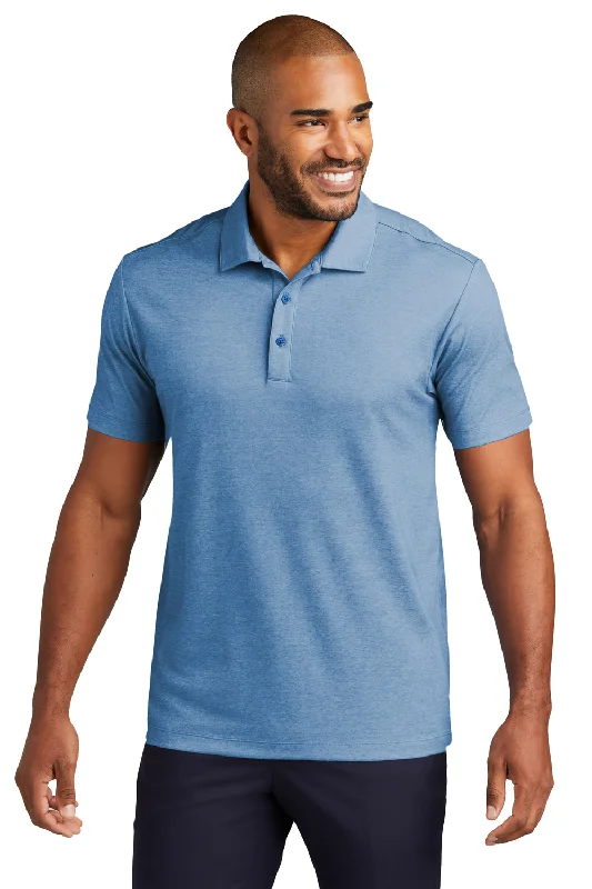 Port Authority Mens Fine Pique Moisture Wicking Short Sleeve Polo Shirt - Heather Aegean Blue