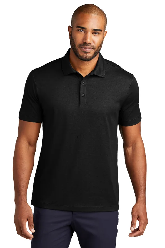 Port Authority Mens Fine Pique Moisture Wicking Short Sleeve Polo Shirt - Heather Black