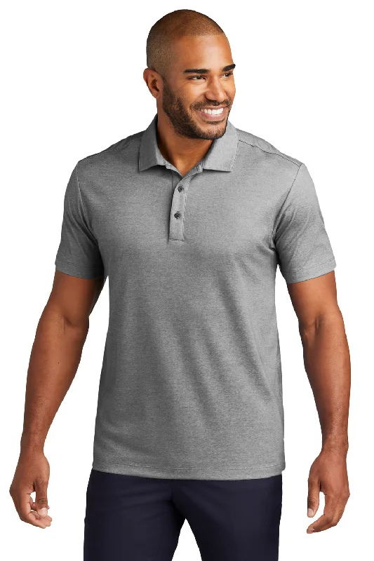 Port Authority Mens Fine Pique Moisture Wicking Short Sleeve Polo Shirt - Heather Charcoal Grey