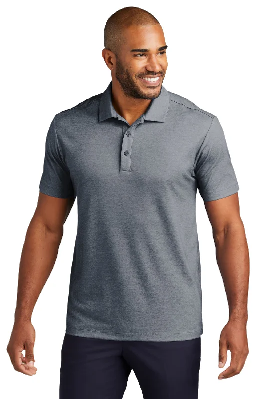 Port Authority Mens Fine Pique Moisture Wicking Short Sleeve Polo Shirt - Heather River Navy Blue