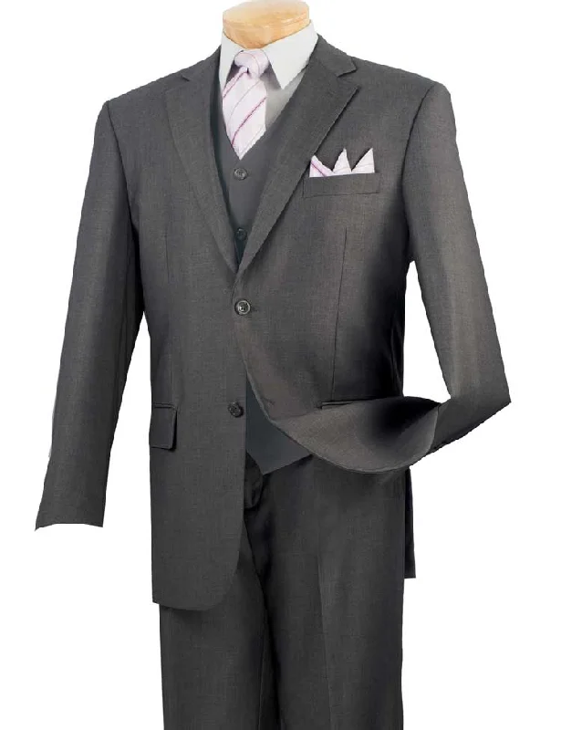 Regular Fit 3 Piece Suit 2 Button Heather Gray