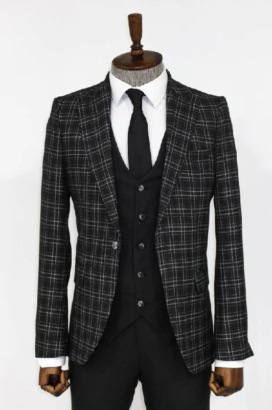 Slim fit 3 Piece Suit 1 Button Window Pane