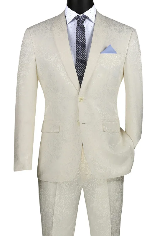 Slim Fit  Paisley Suit 2 Piece Ivory