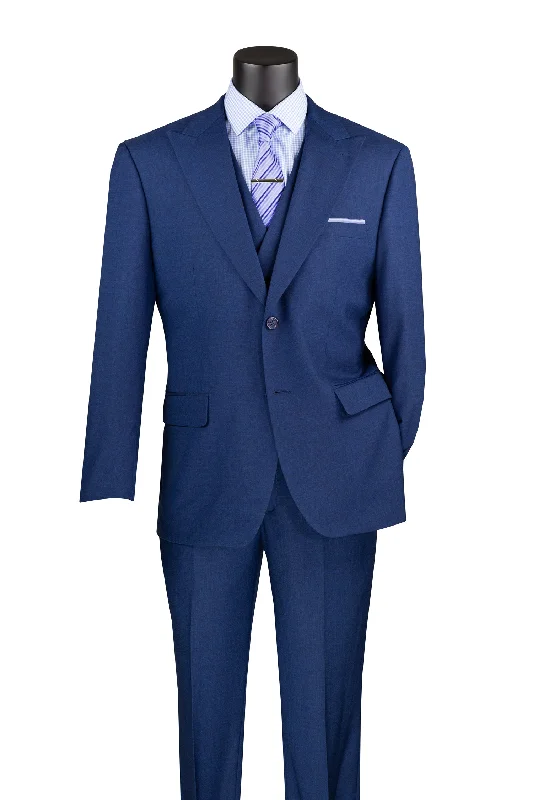 Tessori Collection - Modern Fit Solid Suit 3 Piece in Navy