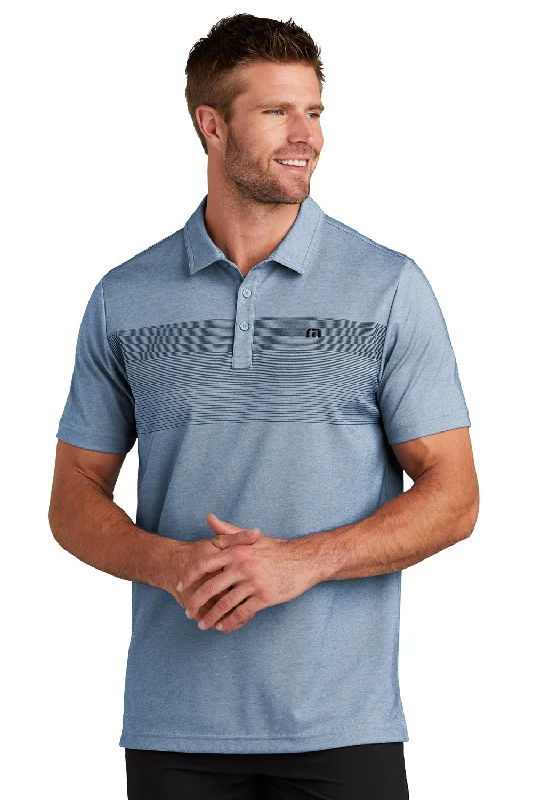 TravisMathew Mens Coastal Wrinkle Resistant Short Sleeve Polo Shirt - Heather Opal Blue