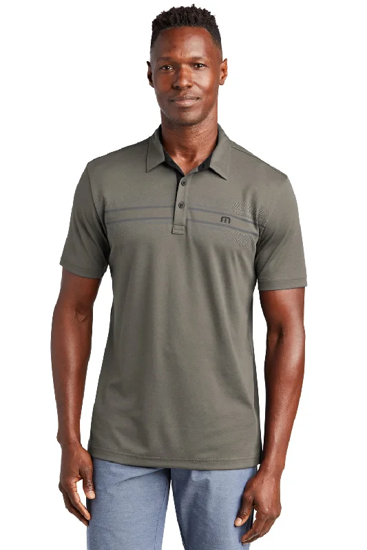 TravisMathew Mens Monterey Wrinkle Resistant Chest Stripe Short Sleeve Polo Shirt - Quiet Shade Grey