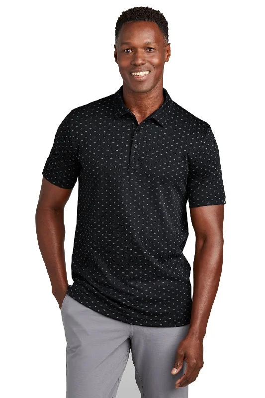 TravisMathew Mens Oceanside Geo Wrinkle Resistant Short Sleeve Polo Shirt - Black/Aegean Blue