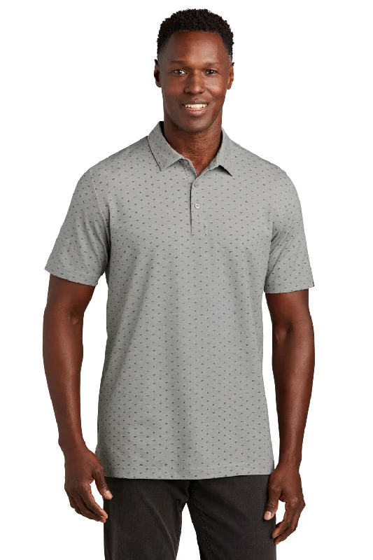 TravisMathew Mens Oceanside Geo Wrinkle Resistant Short Sleeve Polo Shirt - Heather Quiet Shade Grey/Dark Grey