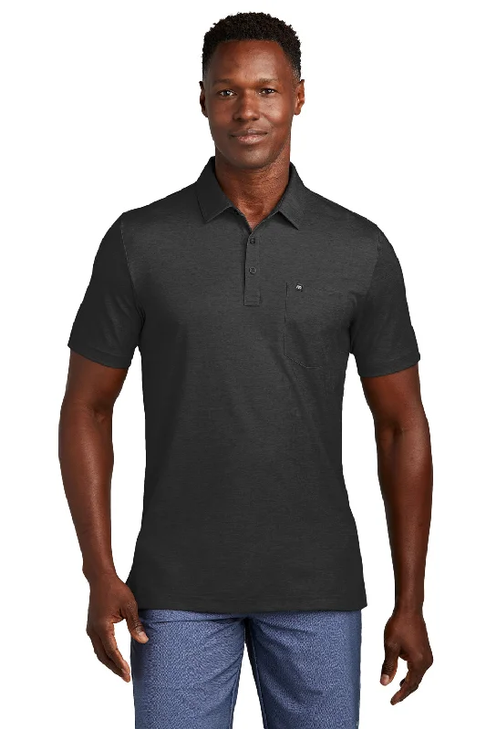 TravisMathew Mens Oceanside Moisture Wicking Short Sleeve Polo Shirt w/ Pocket - Heather Black