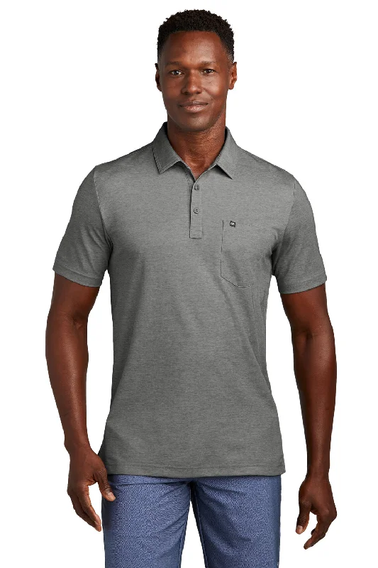 TravisMathew Mens Oceanside Moisture Wicking Short Sleeve Polo Shirt w/ Pocket - Heather Quiet Shade Grey