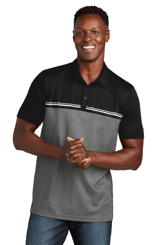 TravisMathew Mens Sunset Blocked Wrinkle Resistant Short Sleeve Polo Shirt - Black/Heather Dark Grey