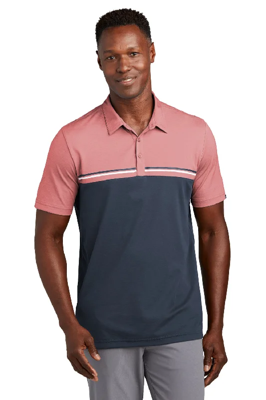 TravisMathew Mens Sunset Blocked Wrinkle Resistant Short Sleeve Polo Shirt - Heather Cardinal Red/Blue Nights