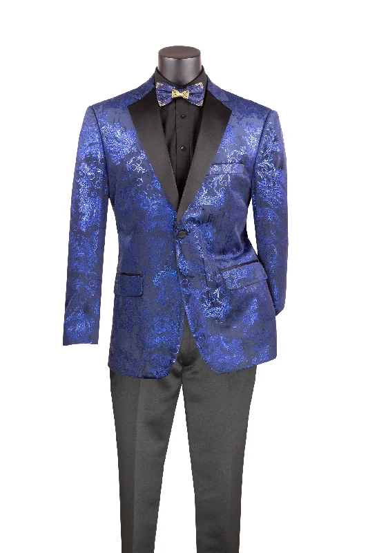 Velvet Black And Blue Modern Fit Paisley Pattern