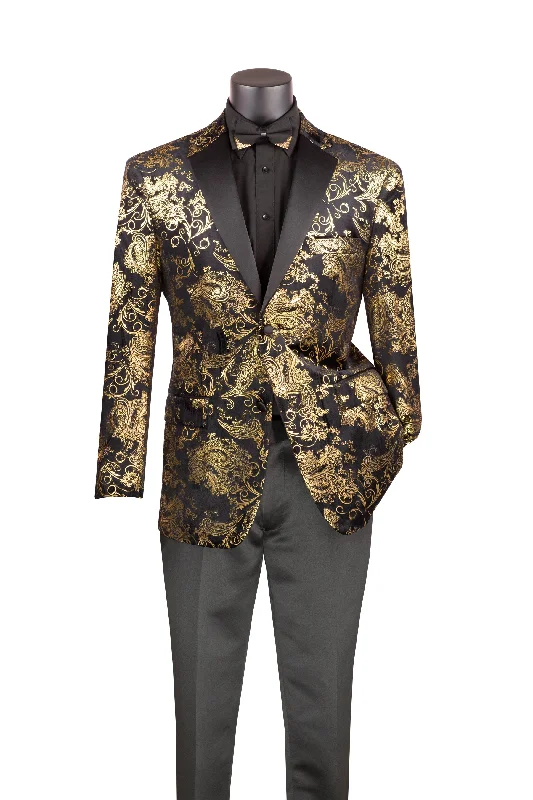 Velvet Black And Gold Modern Fit Paisley Pattern