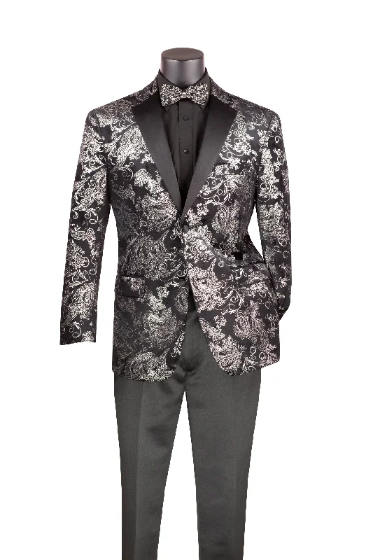 Velvet Black And Silver Modern Fit Paisley Pattern