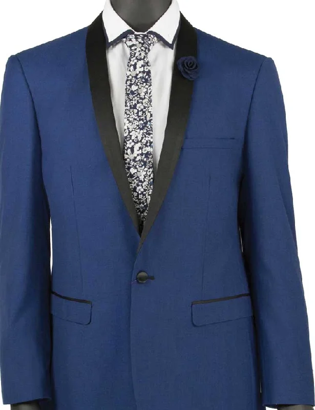 Wedding Collection - Shawl Collar Slim Fit Tuxedo 2 Piece 1 Button Blue