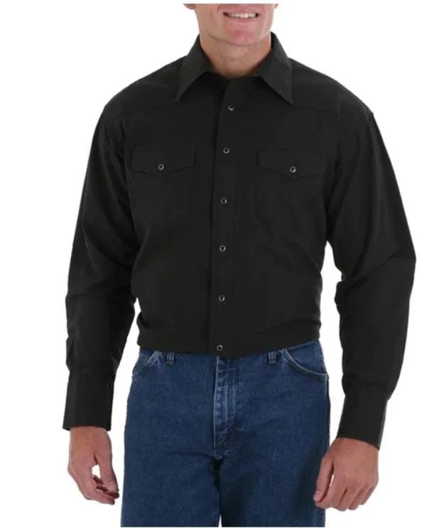 WRANGLER® WESTERN SNAP SHIRT - LONG SLEEVE SOLID BLACK