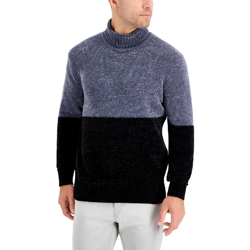 Alfani Mens Equator Chenille Colorblock Turtleneck Sweater