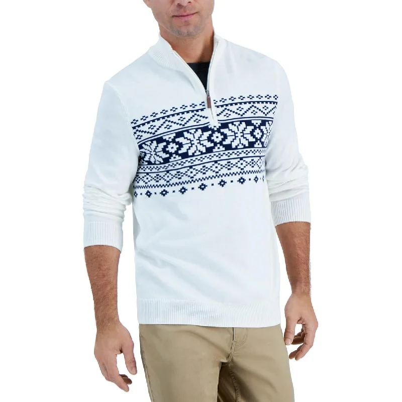 Club Room Mens Fair Isle 3/4 Zip Pullover Sweater